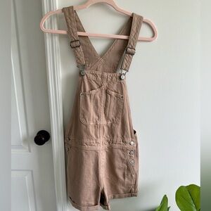 Women's Taupe Short Overalls Jumpsuit
